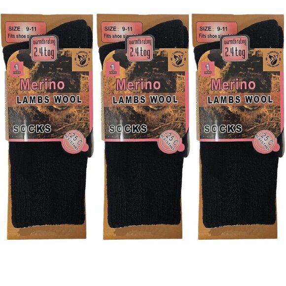 Womens Wool Socks, Merino Lamb Thick Warm Winter Socks, 3-PACK, Black, NWT - Picture 1 of 3
